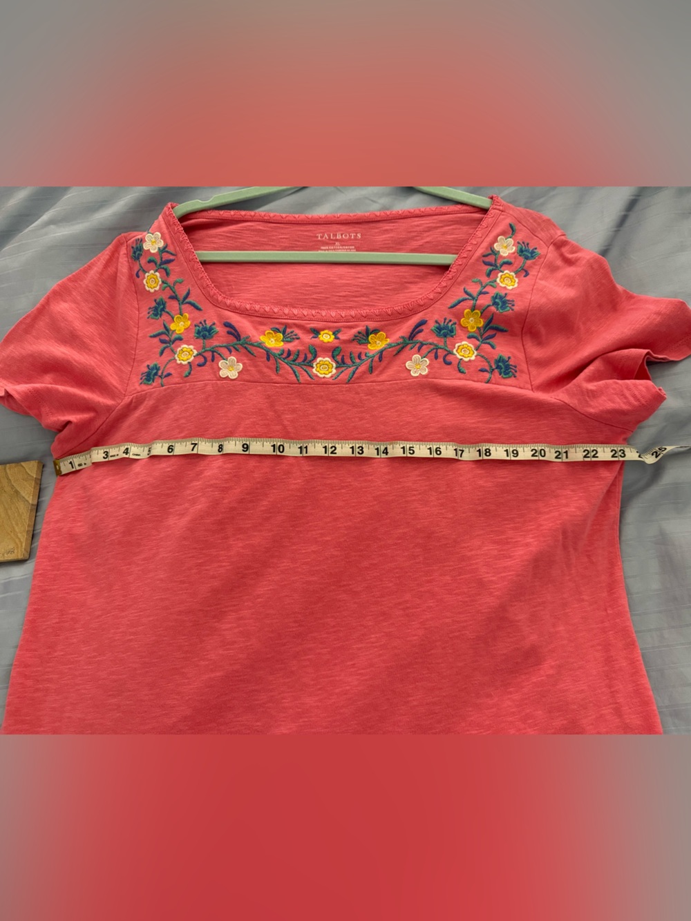 Talbots Coral Short-Sleeve Tee with Floral Embroidery - Picture 4 of 5